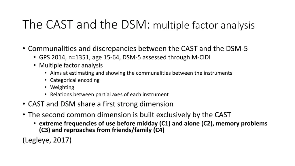 the cast and the dsm multiple factor analysis