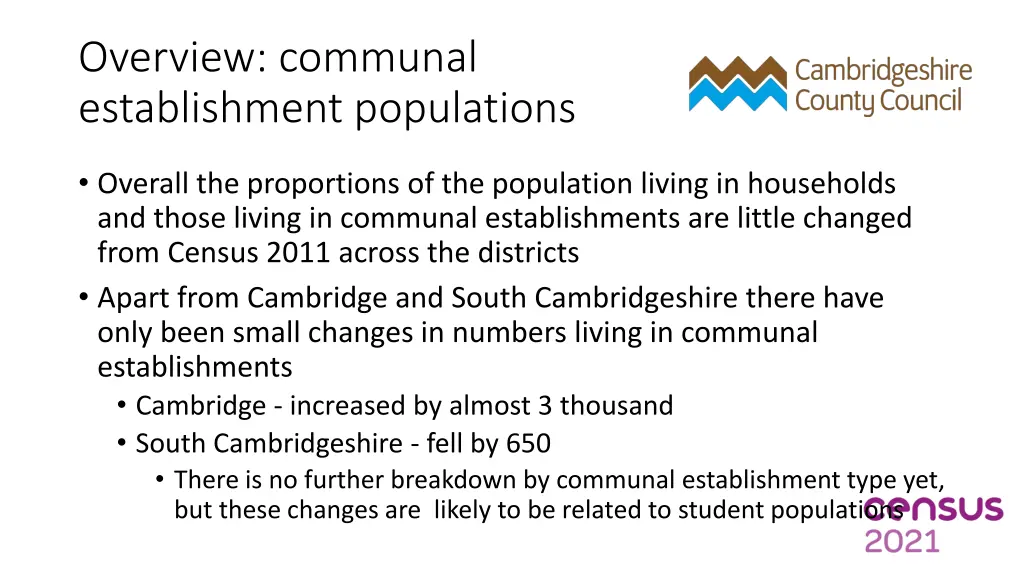 overview communal establishment populations