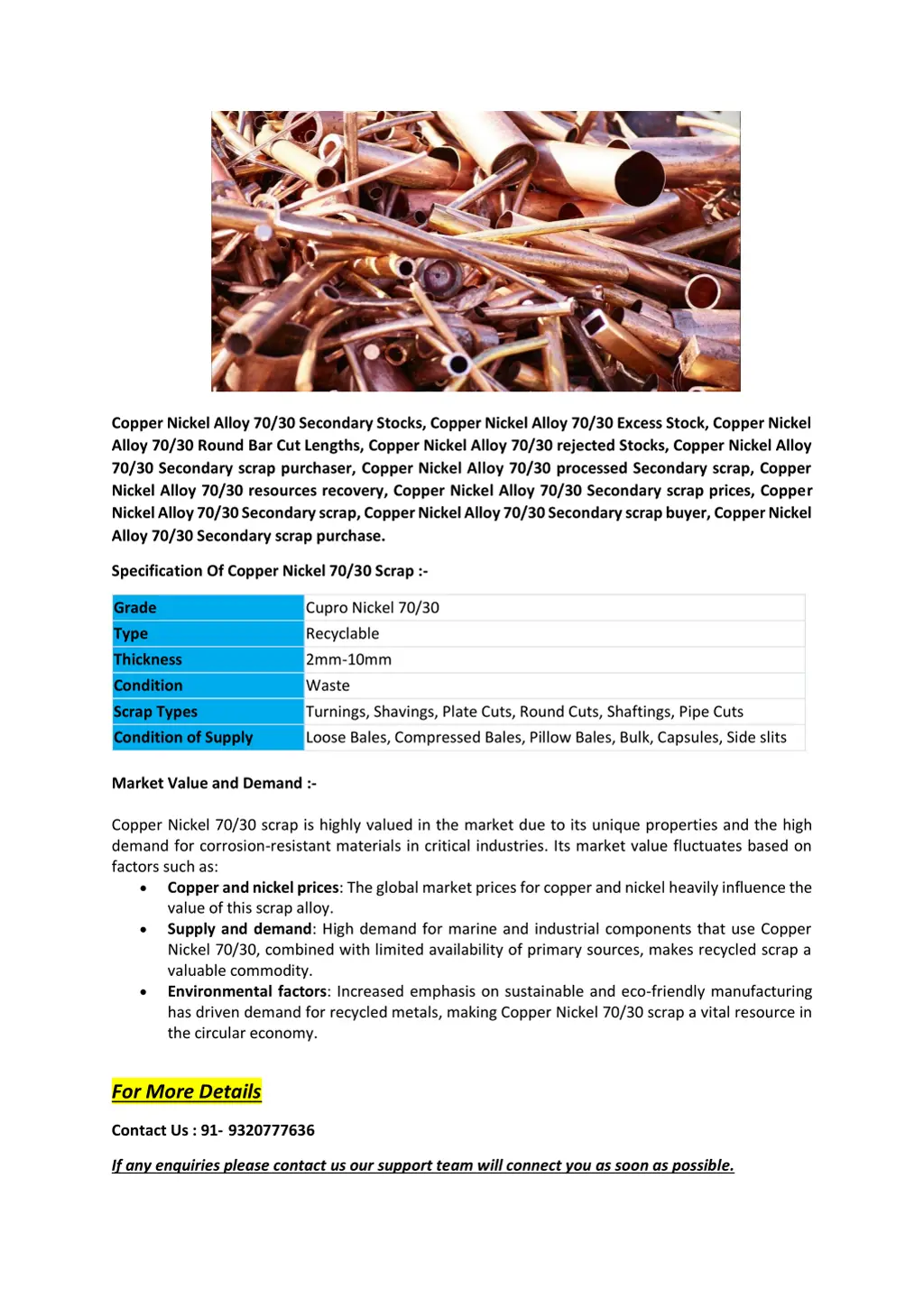 copper nickel alloy 70 30 secondary stocks copper