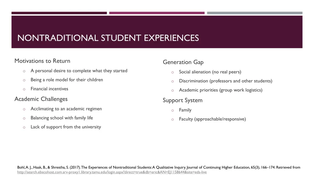 nontraditional student experiences