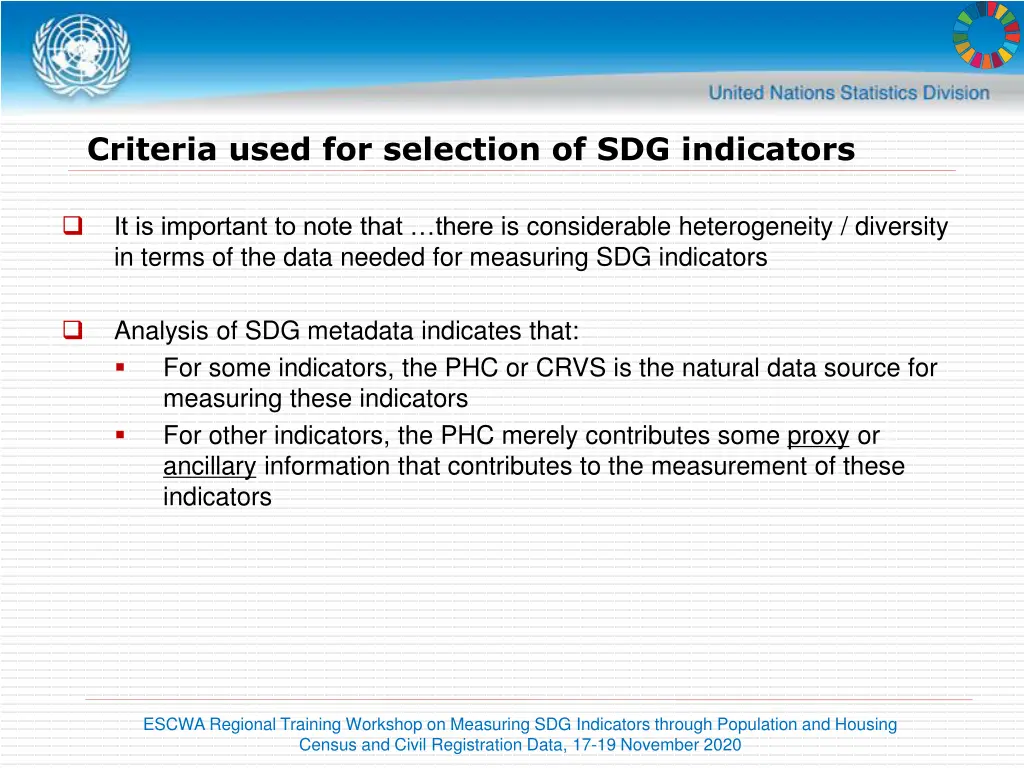 criteria used for selection of sdg indicators 2