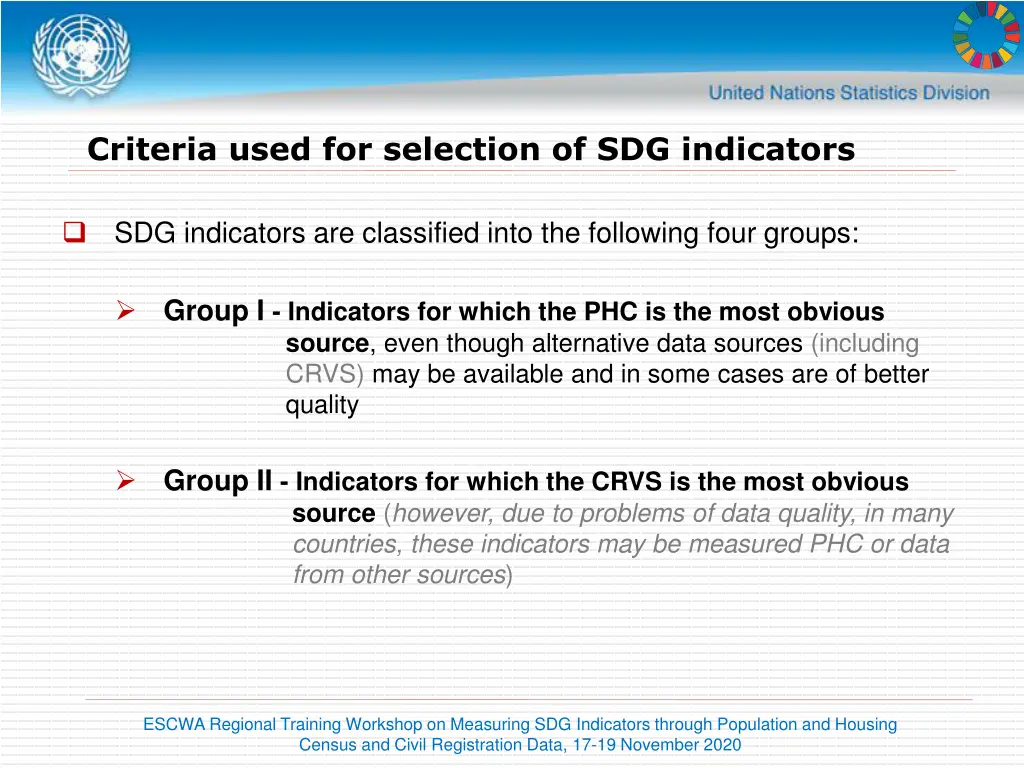 criteria used for selection of sdg indicators 3