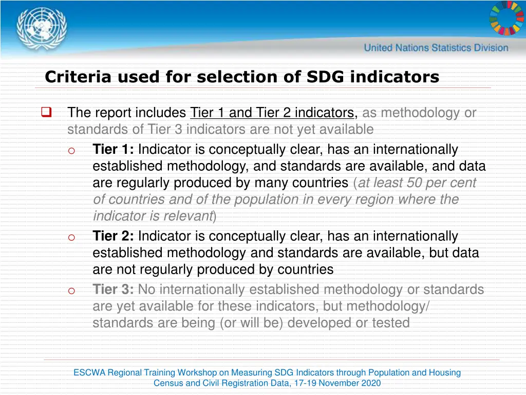 criteria used for selection of sdg indicators