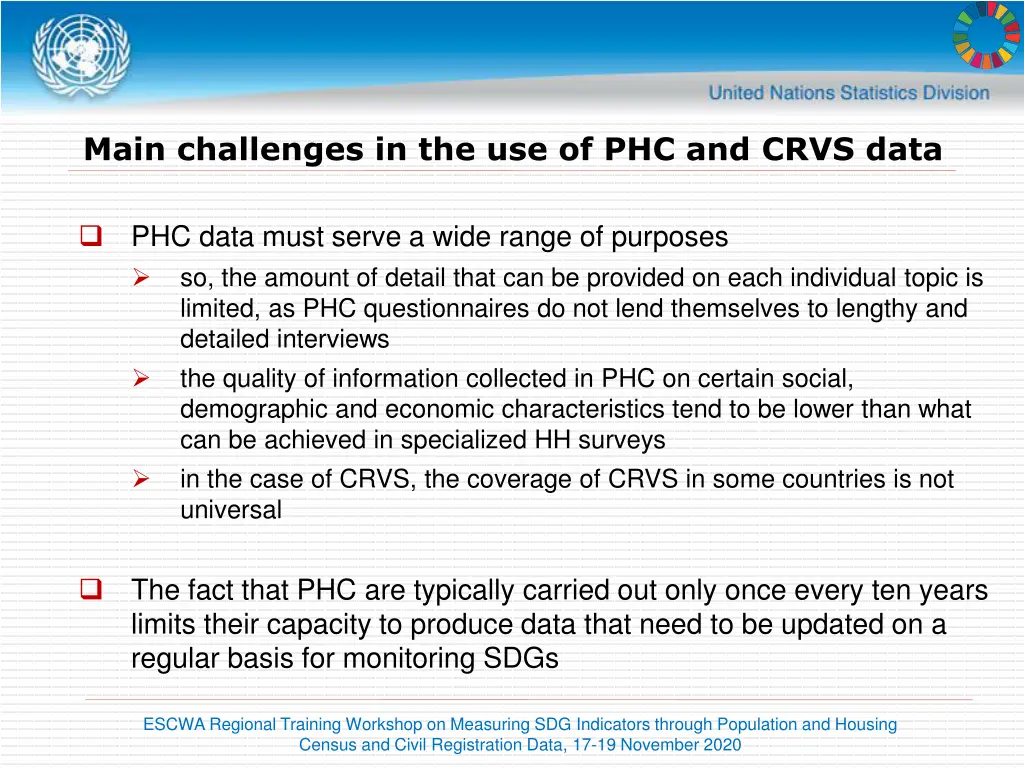 main challenges in the use of phc and crvs data