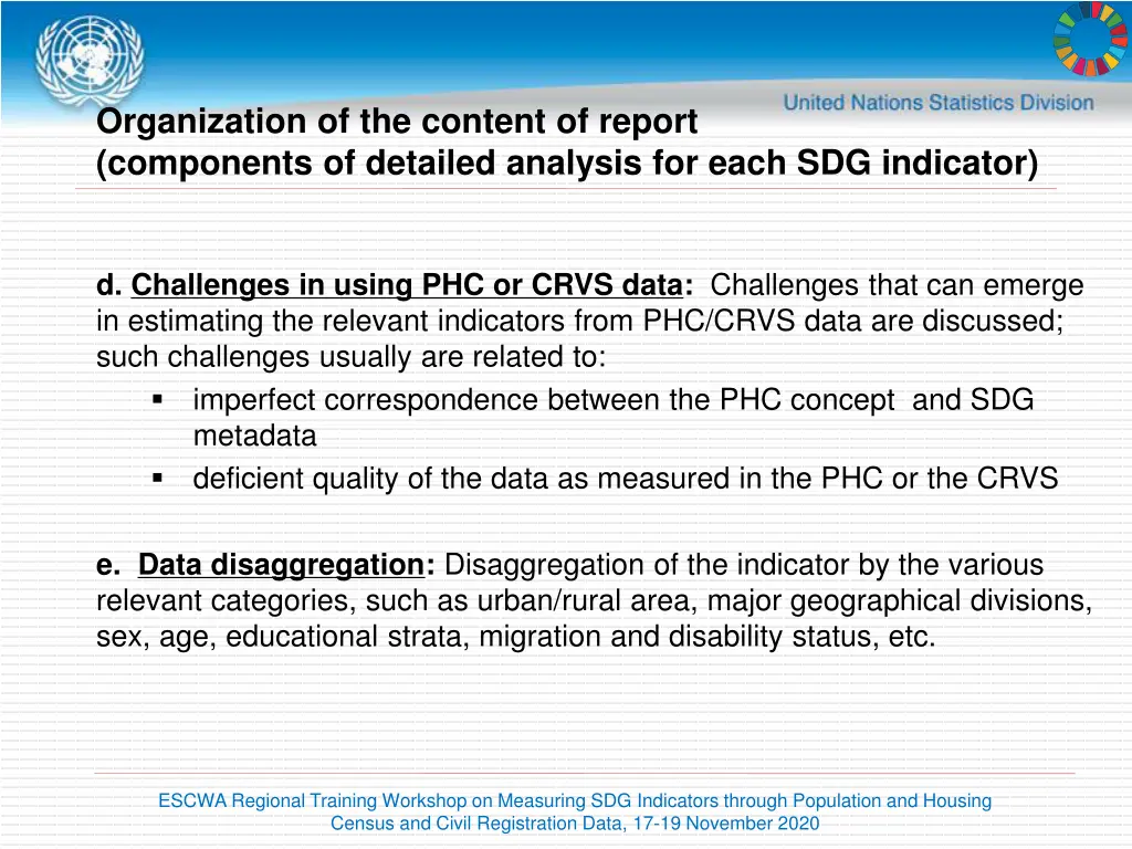 organization of the content of report components 1