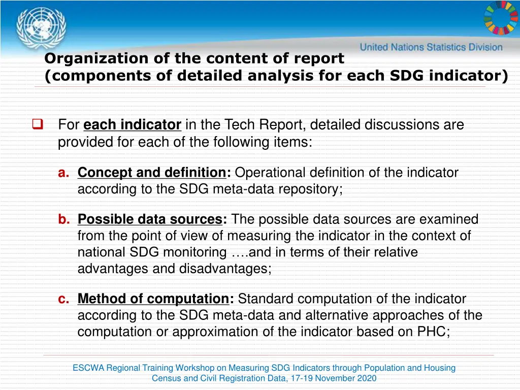 organization of the content of report components