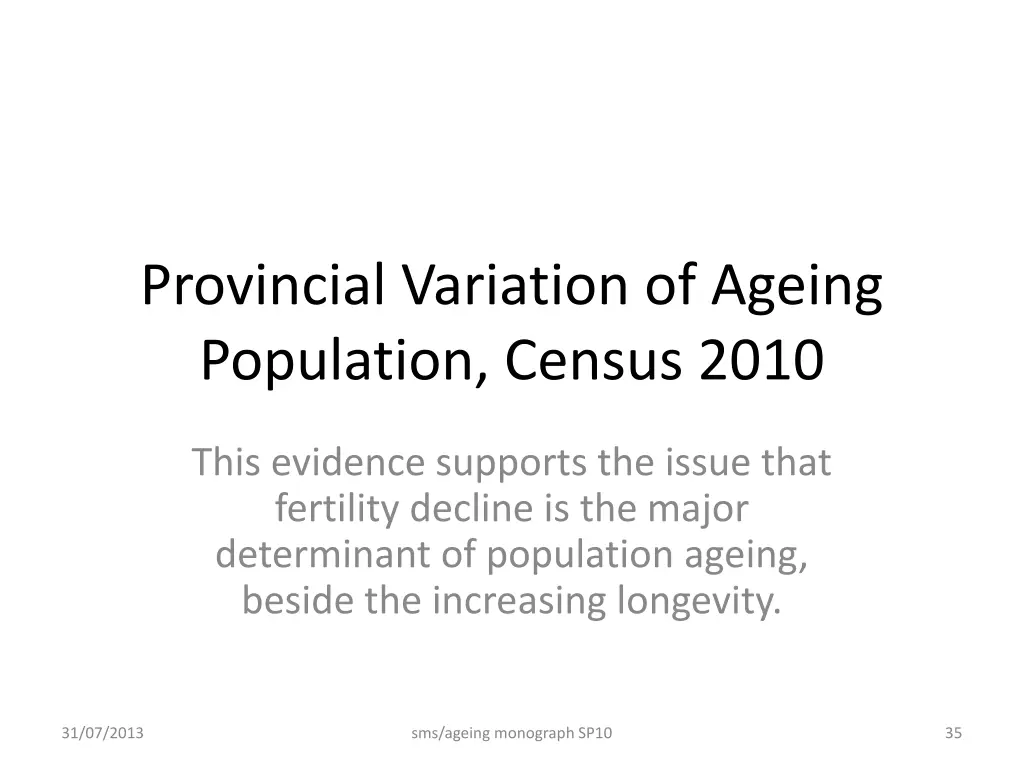 provincial variation of ageing population census