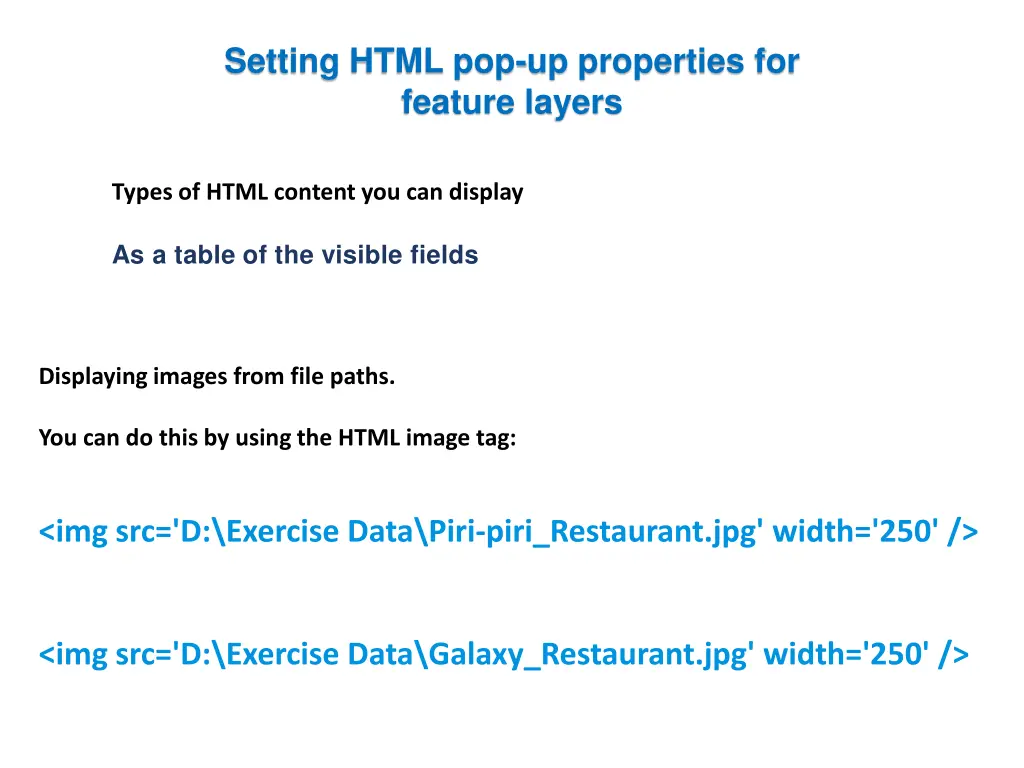 setting html pop up properties for feature layers 7