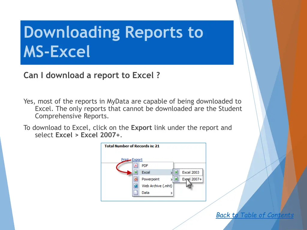 downloading reports to ms excel