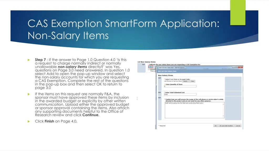 cas exemption smartform application non salary