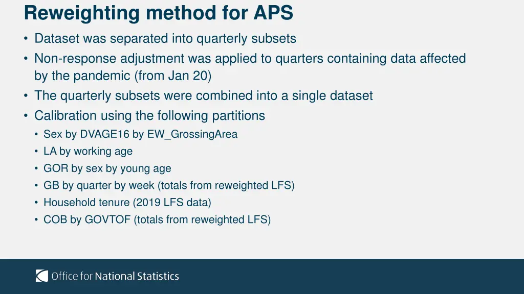 reweighting method for aps dataset was separated