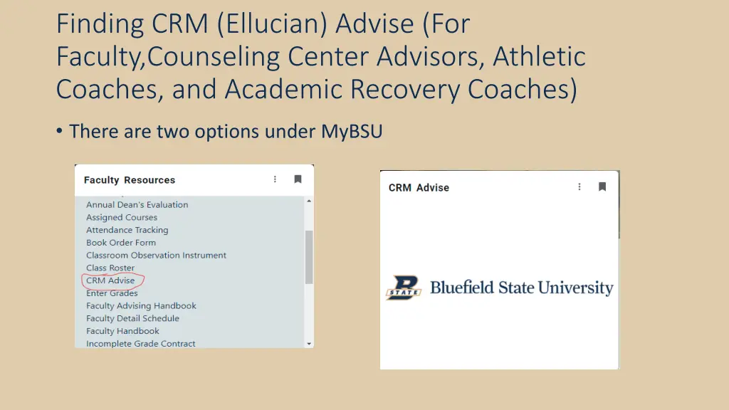 finding crm ellucian advise for faculty