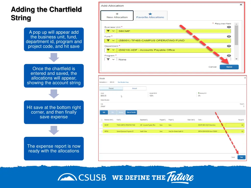 adding the chartfield string