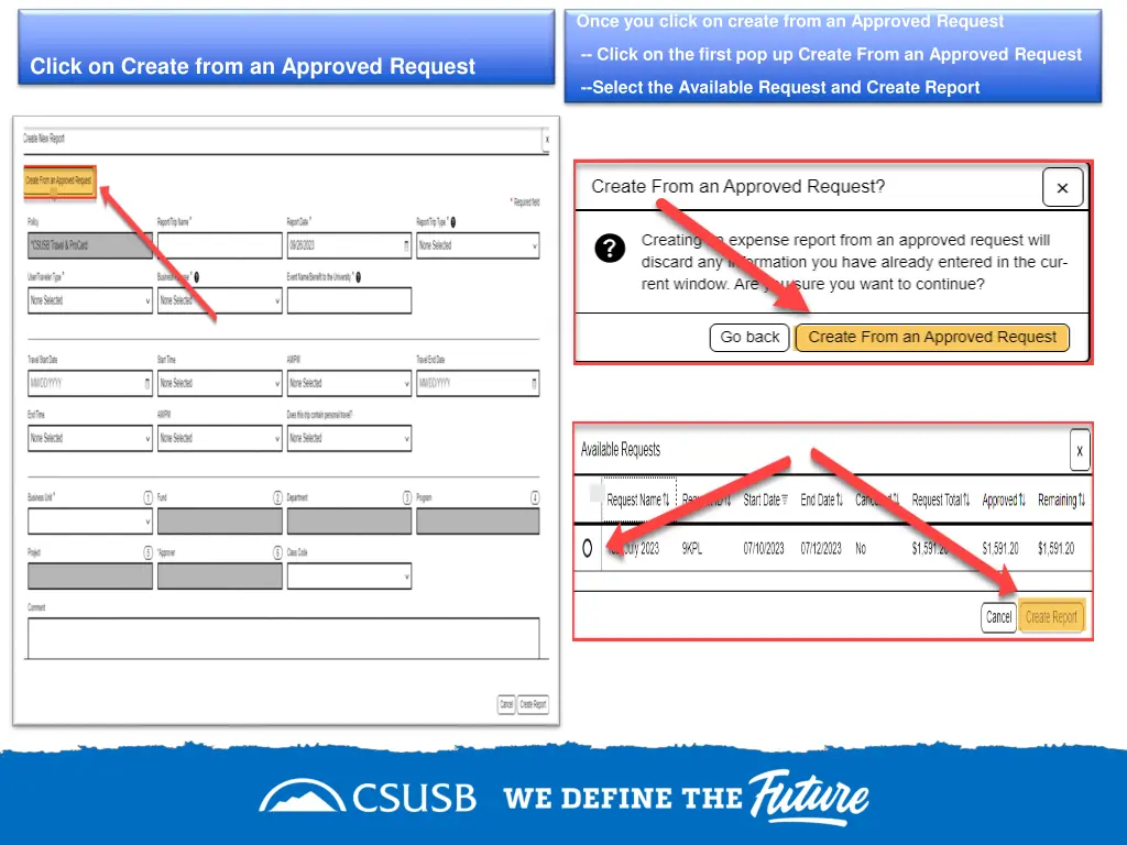 once you click on create from an approved request