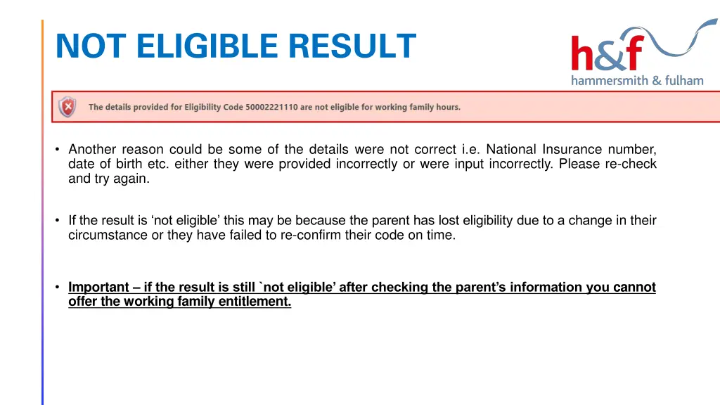 not eligible result