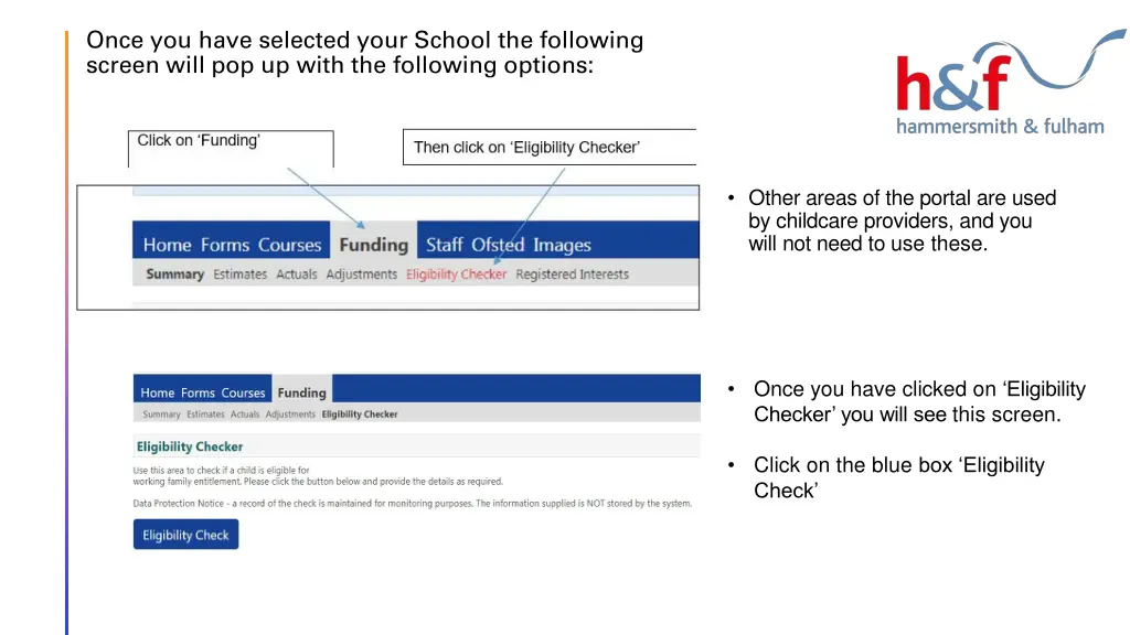 once you have selected your school the following