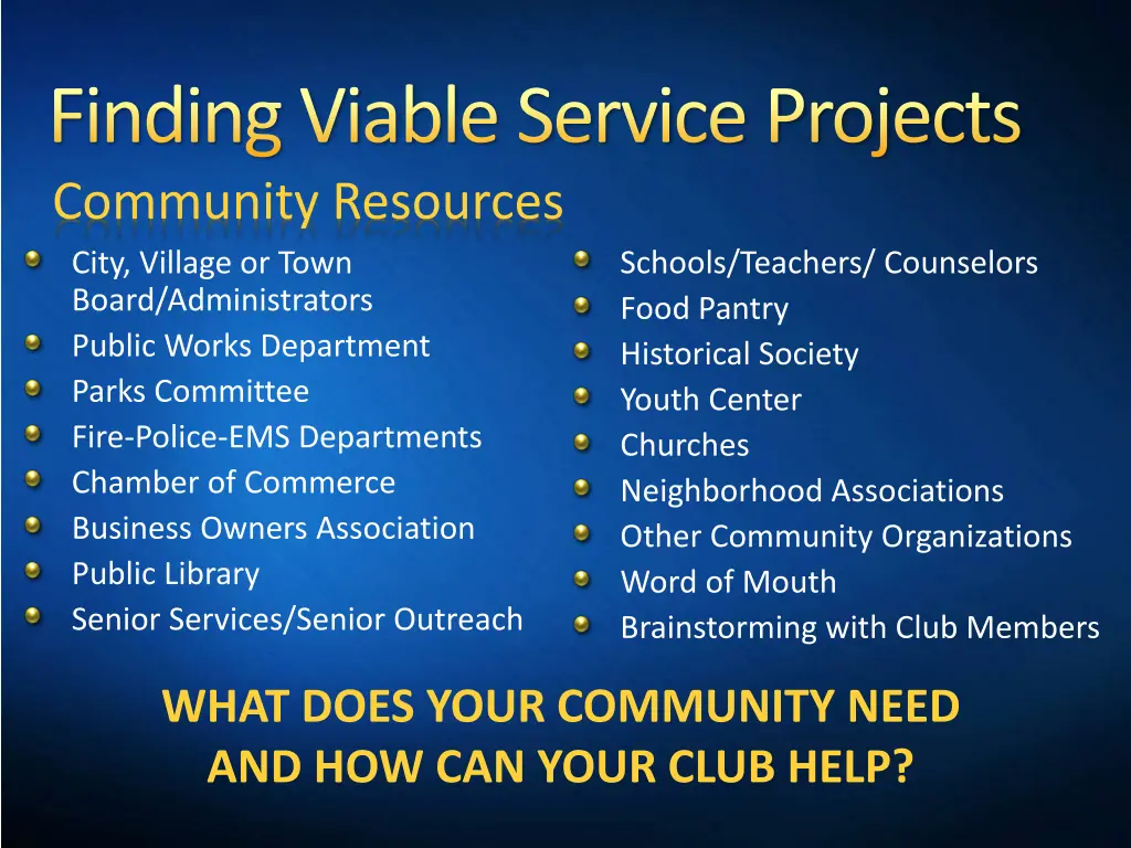 finding viable service projects community 1