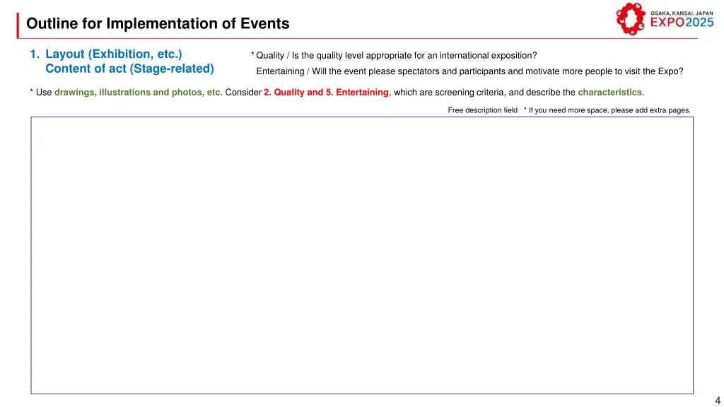 outline for implementation of events 1