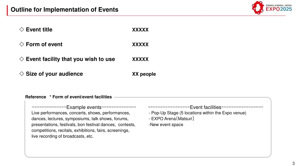 outline for implementation of events