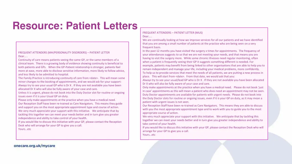 resource patient letters