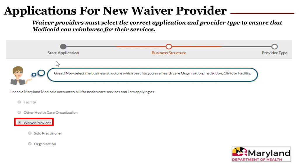 applications for new waiver provider waiver