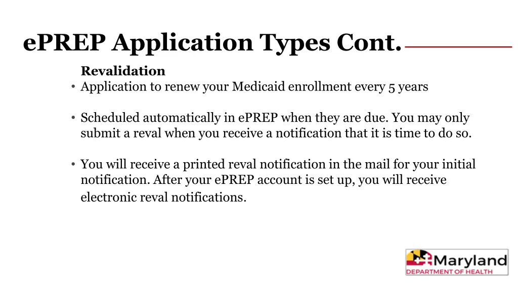 eprep application types cont