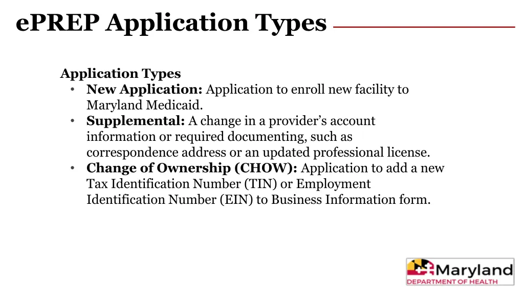 eprep application types