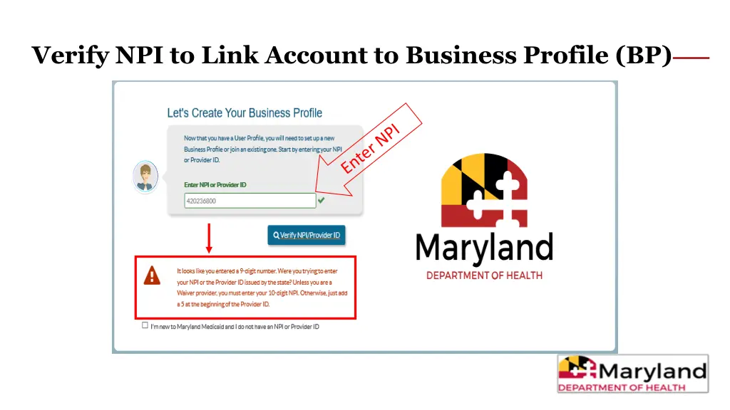 verify npi to link account to business profile bp