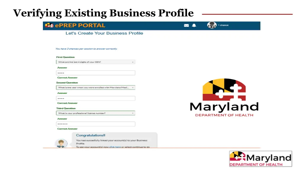 verifying existing business profile