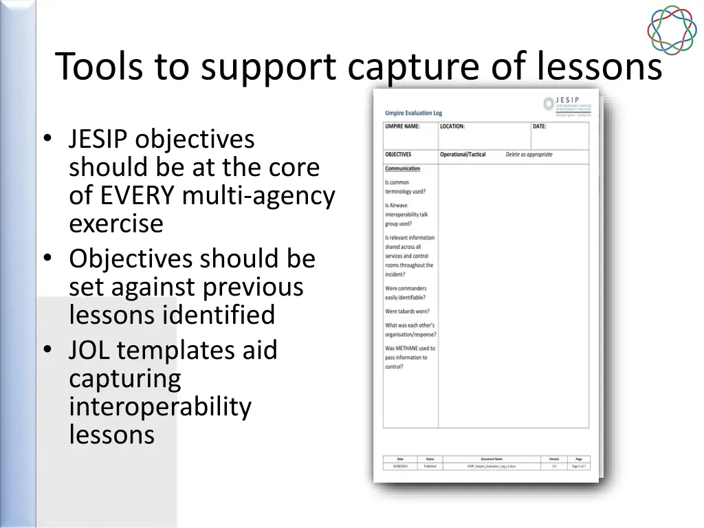 tools to support capture of lessons