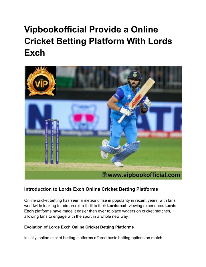 vipbookofficial provide a online cricket betting