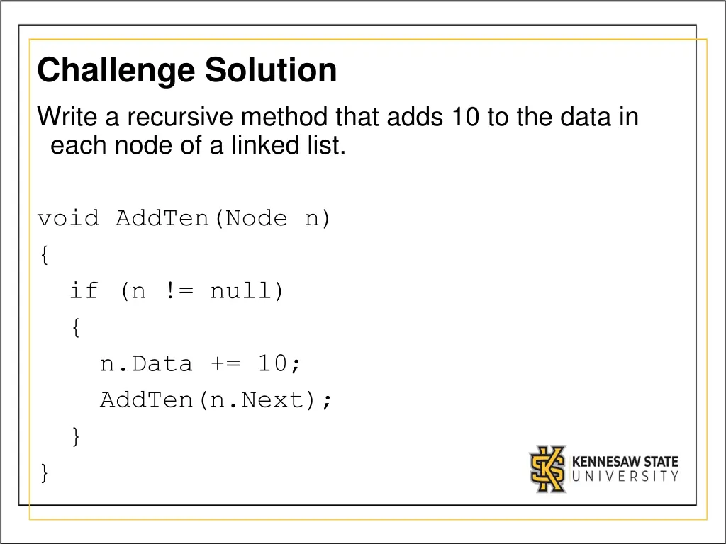 challenge solution write a recursive method that