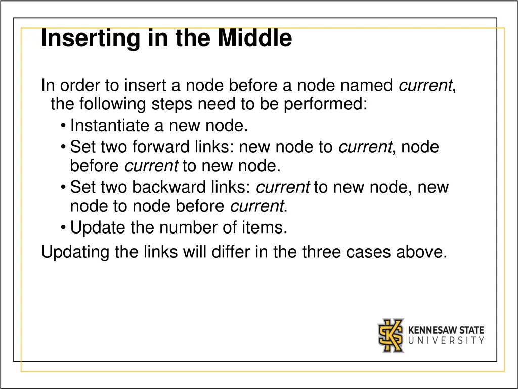 inserting in the middle