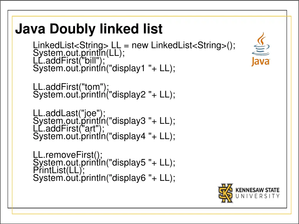 java doubly linked list linkedlist string