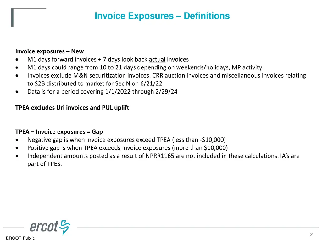 invoice exposures definitions