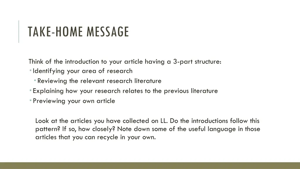 take home message