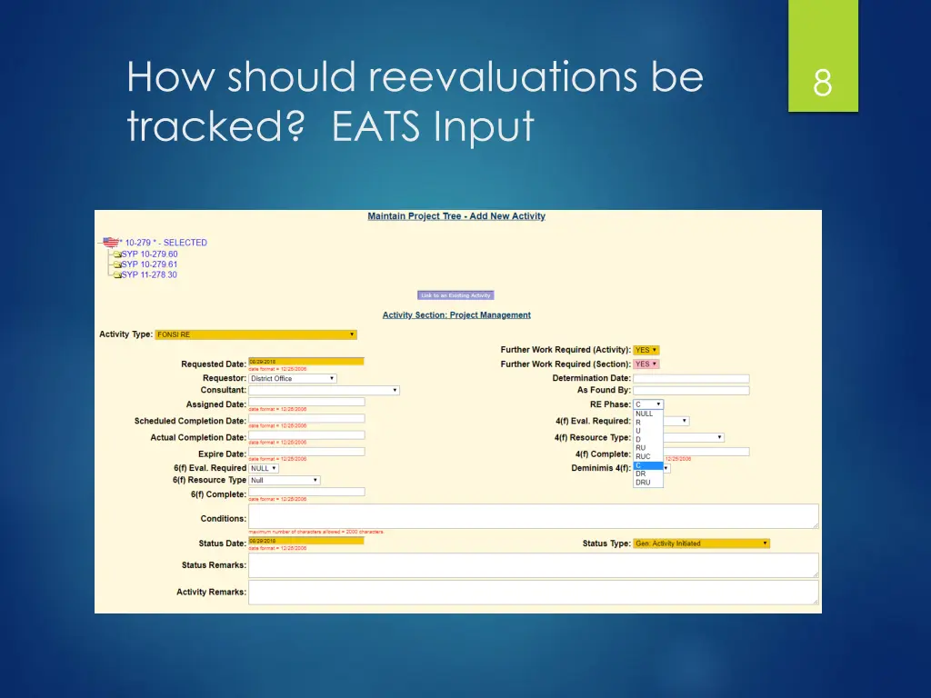 how should reevaluations be tracked eats input