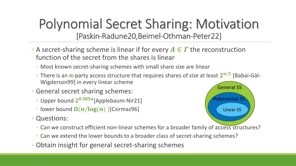 polynomial secret sharing motivation paskin