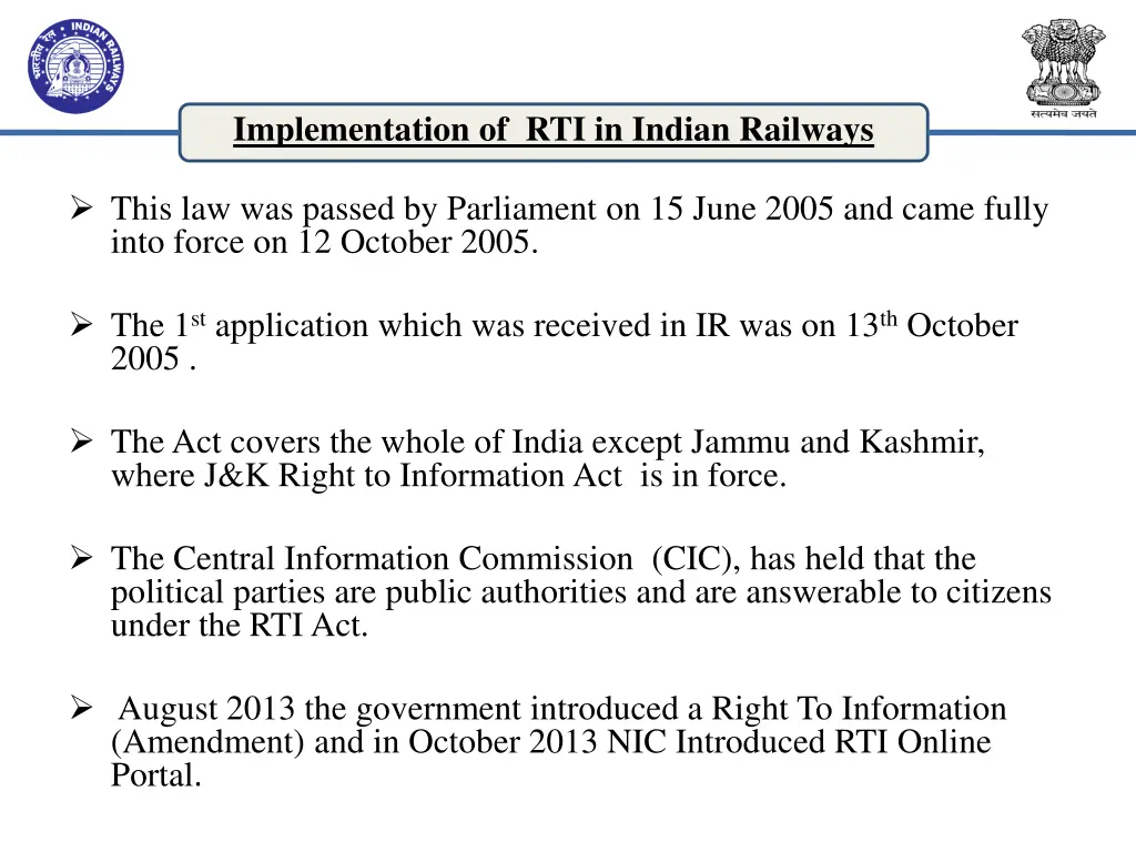 implementation of rti in indian railways