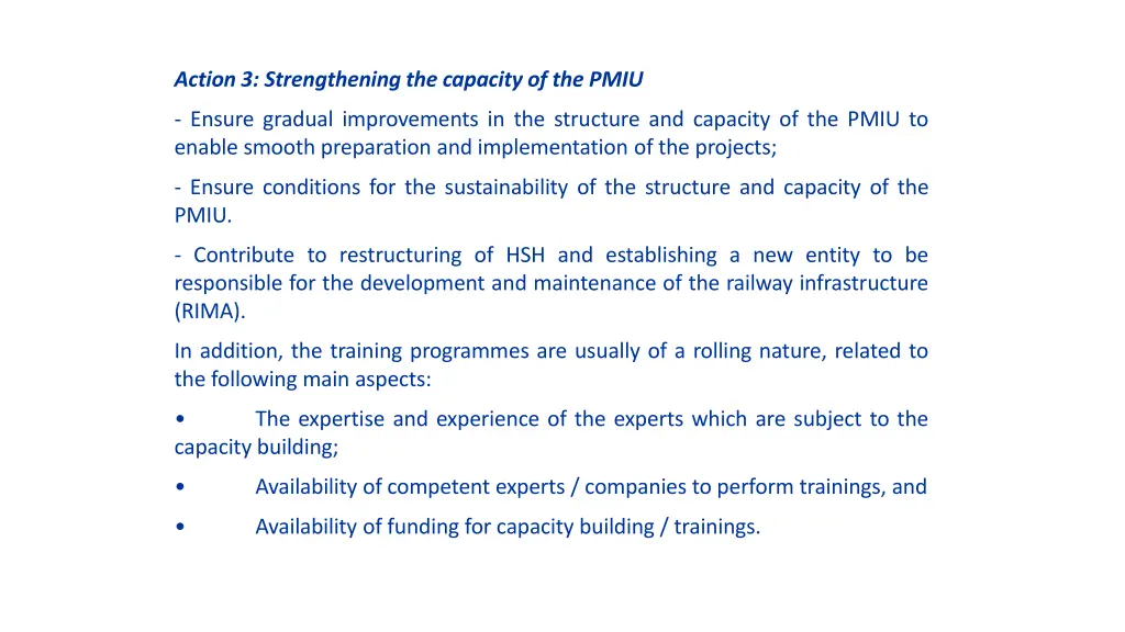 action 3 strengthening the capacity of the pmiu