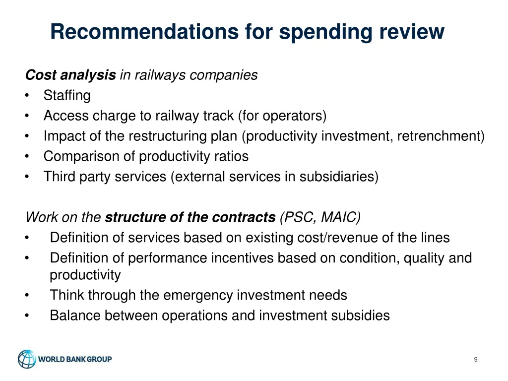 recommendations for spending review