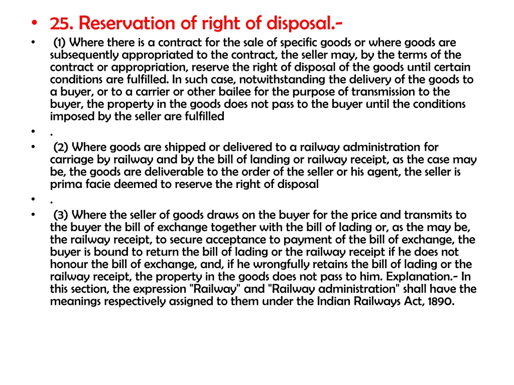 25 reservation of right of disposal 1 where there