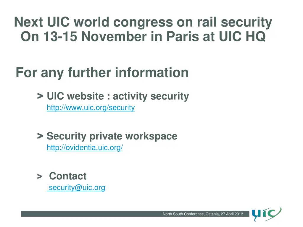 next uic world congress on rail security