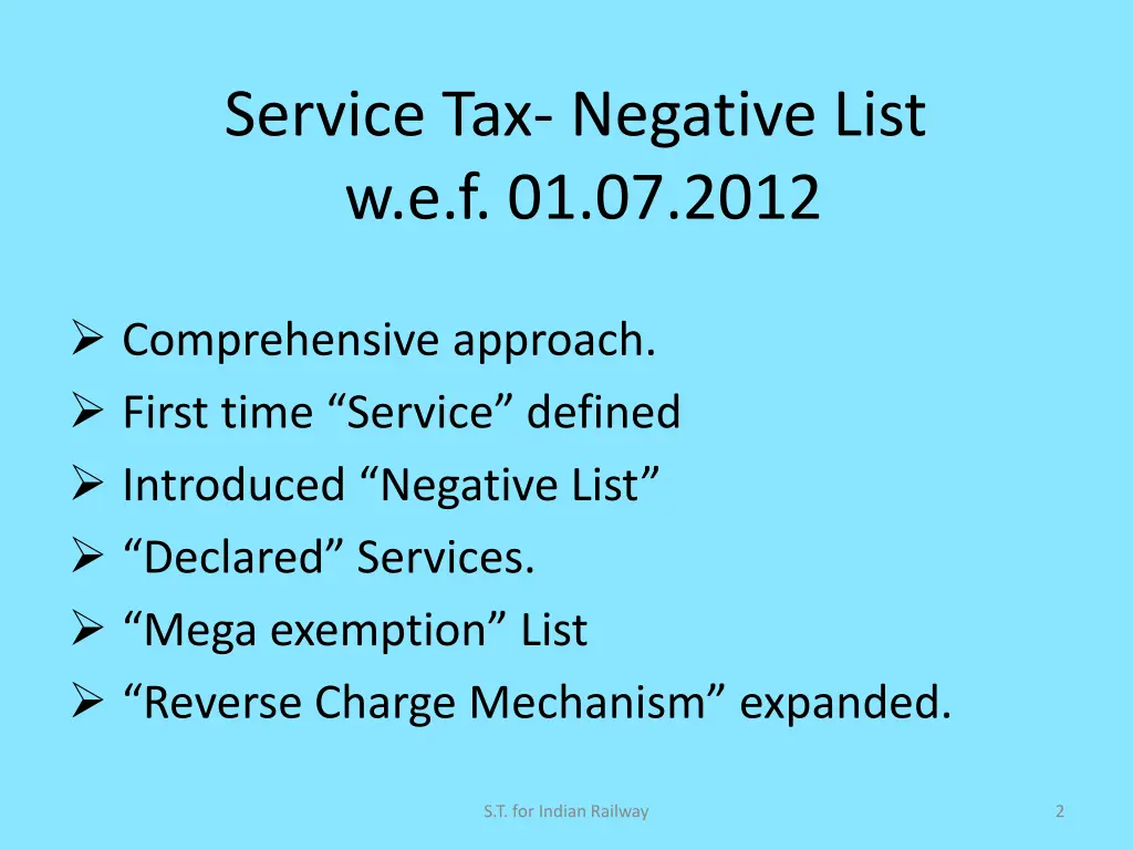 service tax negative list w e f 01 07 2012