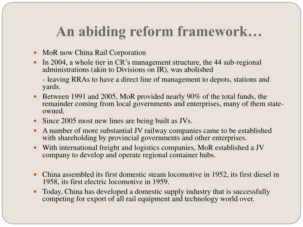 an abiding reform framework