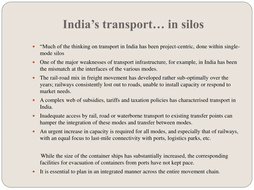 india s transport in silos