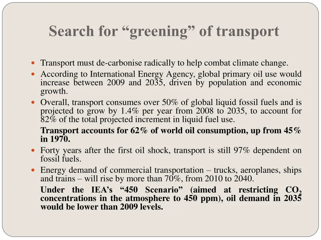 search for greening of transport