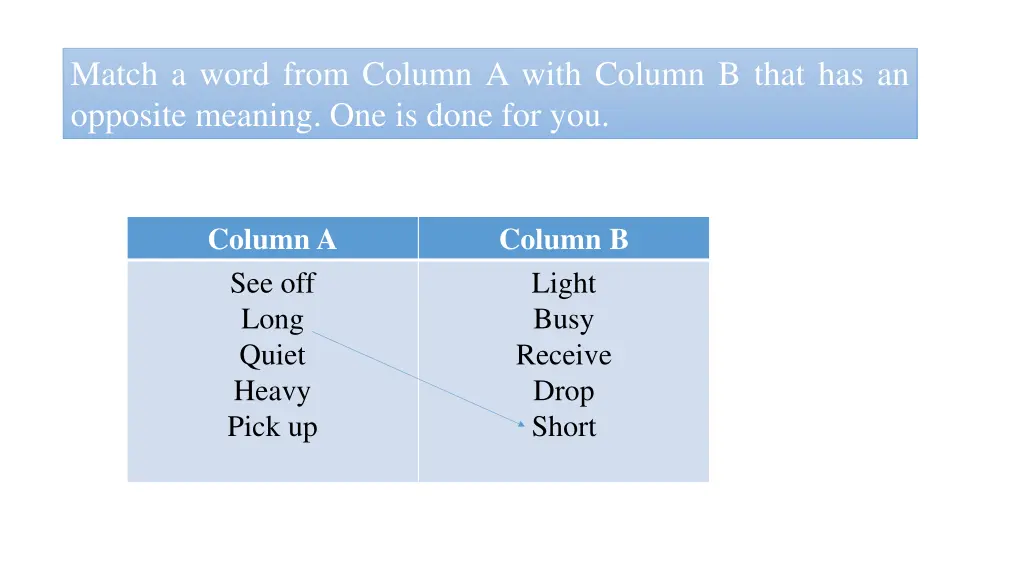 match a word from column a with column b that