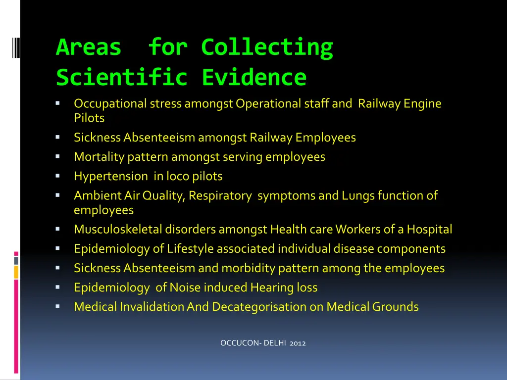 areas for collecting scientific evidence 1