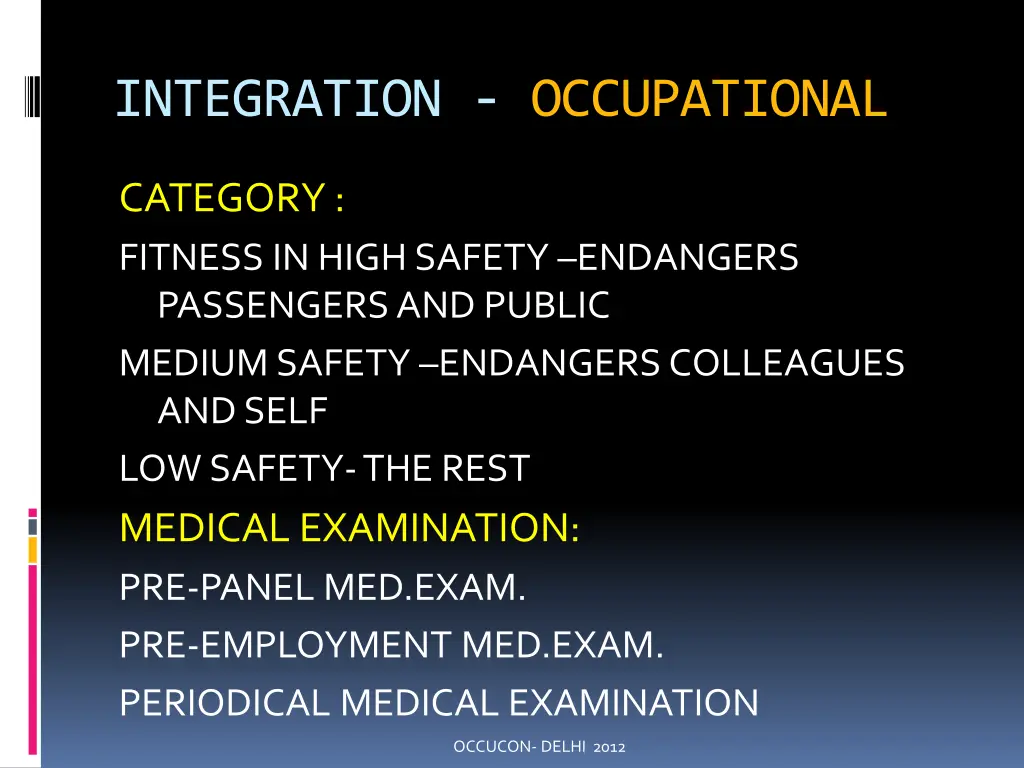 integration occupational category fitness in high